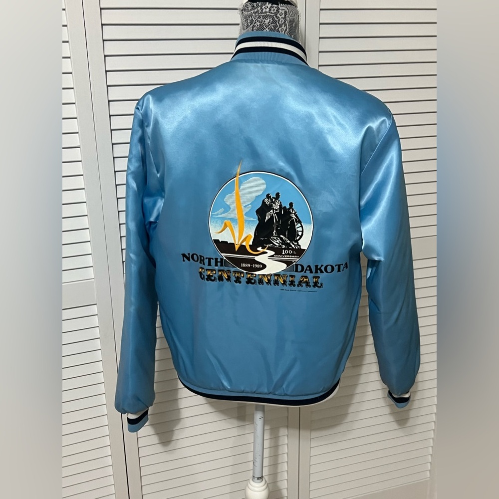 Vintage 1889-1989 North Dakota Centennial Satin Bomber Jacket USA Made Size S